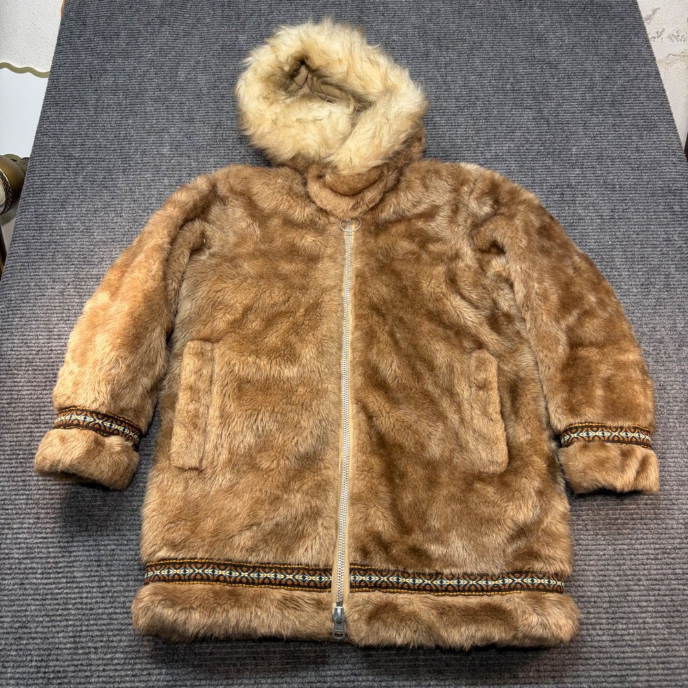Vintage Hansa-Branta Stearns Faux Fur Down Parka Womens Medium Tan Hooded Coat